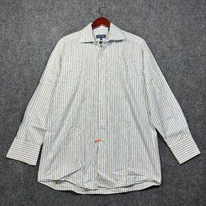 Sean John Shirt Men Medium 15 1/2 Blue Green Cotton Stripe Long Sleeve Button Up